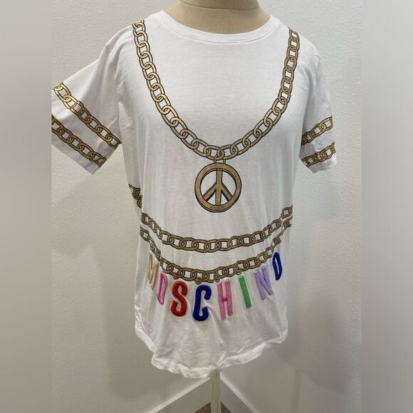 Love Moschino White Shirt Embroidered with Gold Chain Design Sz 4 - Picture 1 of 5